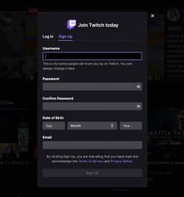 DJs on Twitch signup form